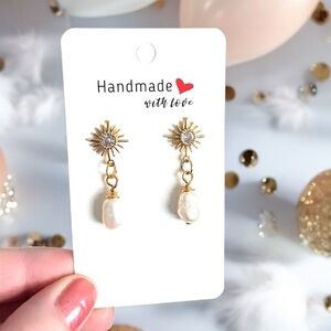 18K gold plated sun cubic zirconia earrings, natural fresh water pearl earrings